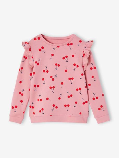 Sudadera con mensaje y mangas con volante, para niña azul marino+crudo+rosa+verde grisáceo 