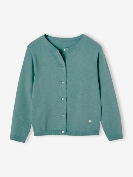 Chaqueta Basics de punto fino para niña azul claro+azul marino+gris jaspeado+rosado+vainilla+verde almendra+verde esmeralda 