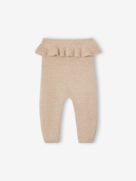 Pantalón con volante de punto tricot para bebé beige jaspeado 