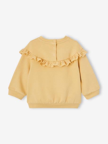 Sudadera con volante de bordado inglés para bebé niña ocre+rosa viejo 