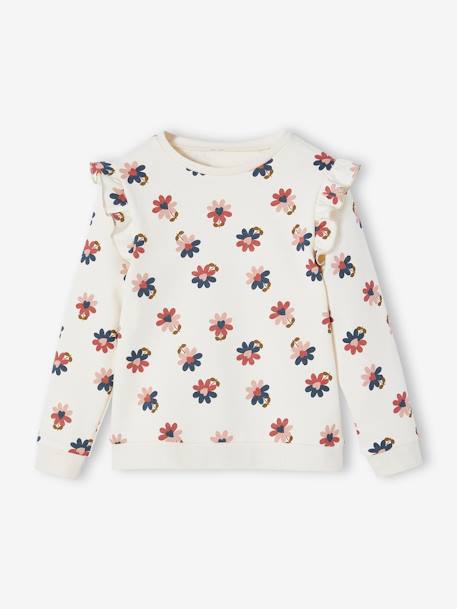 Sudadera con mensaje y mangas con volante, para niña azul marino+crudo+rosa+verde grisáceo 