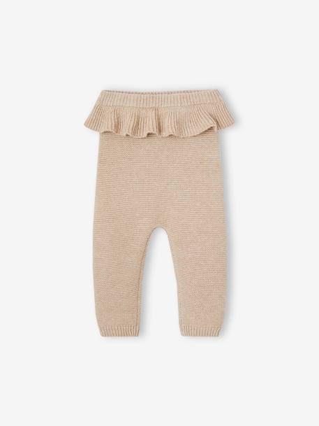 Pantalón con volante de punto tricot para bebé beige jaspeado 