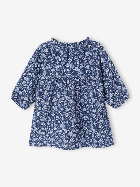 Vestido con flores de gasa de algodón para bebé niña azul jeans 