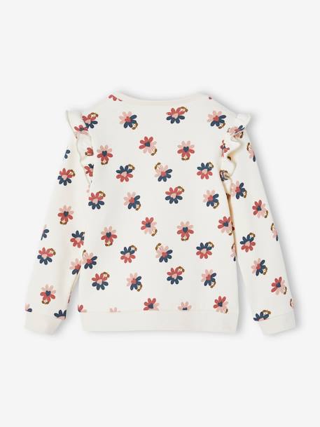 Sudadera con mensaje y mangas con volante, para niña azul marino+crudo+rosa+verde grisáceo 