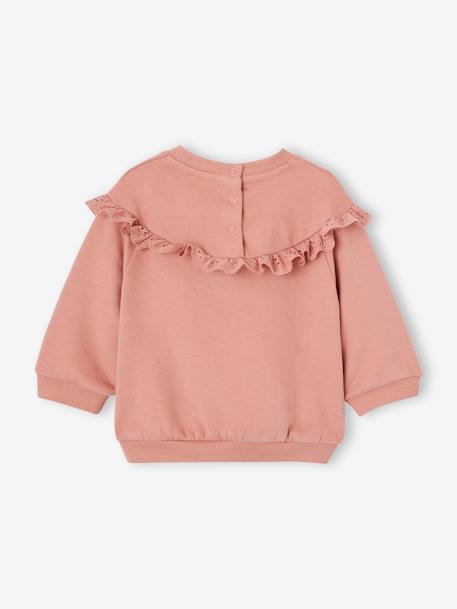 Sudadera con volante de bordado inglés para bebé niña ocre+rosa viejo 