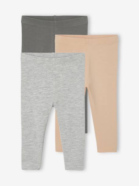 Pack 3 leggings lisos Basics para bebé gris jaspeado 