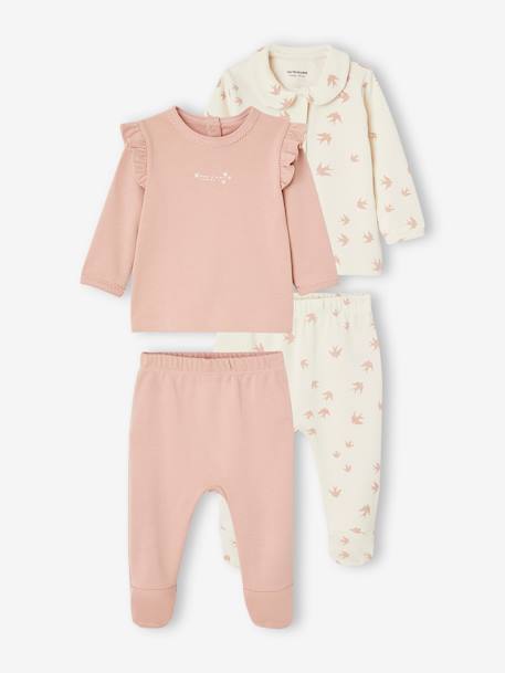 Pack de 2 pijamas de interlock pájaros para bebé rosa maquillaje 