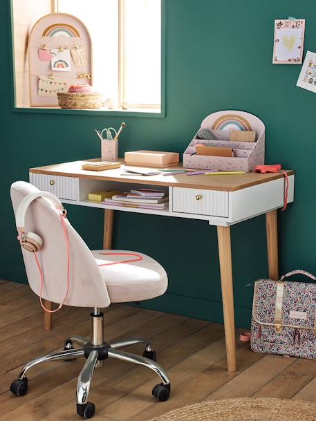 Silla de terciopelo para escritorio, con ruedas, para niño AZUL MEDIO LISO+rosa maquillaje+verde agua 