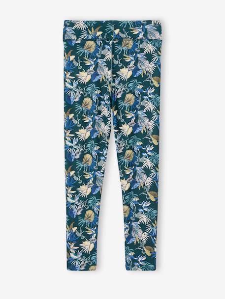 Leggings deportivos de tejido técnico estampado flores exóticas para niña verde estampado 