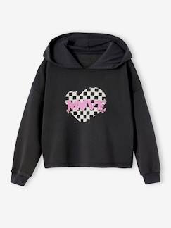 Niña-Ropa deportiva-Sudadera deportiva corta con capucha y motivo corazón a cuadros para niña