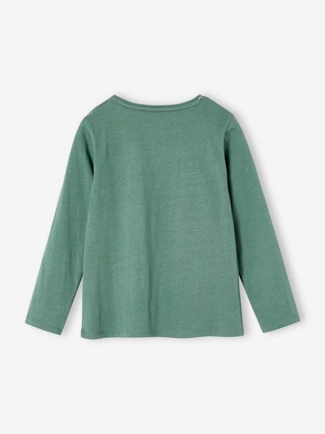 Camiseta Basics corazón purpurina manga larga niña crudo+verde esmeralda 