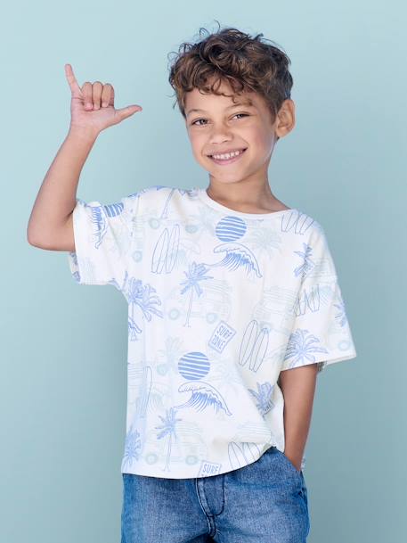 Camiseta estampado gráfico vacaciones niño azul pizarra+blanco estampado 