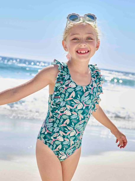 Bañador con estampado tropical, para niña verde pino 