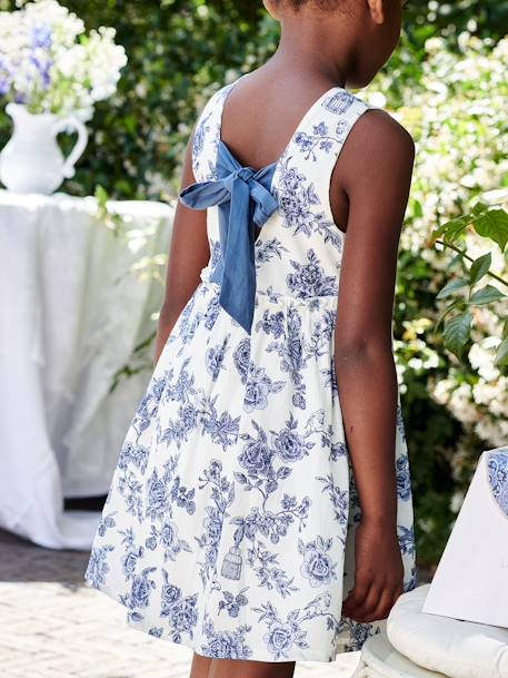 Vestido de fiesta con flores y lazo detrás para niña crudo 