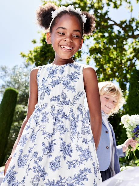 Vestido de fiesta con flores y lazo detrás para niña crudo 