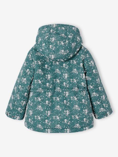 Parka con capucha y motivos de flores con forro sherpa para niña verde esmeralda 