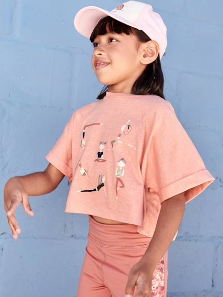 Camiseta deportiva cropped con motivo de chicas, para niña albaricoque 