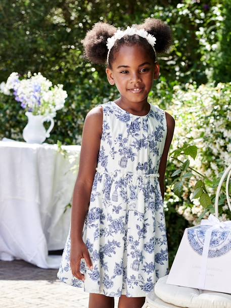 Vestido de fiesta con flores y lazo detrás para niña crudo 