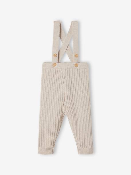 Leggings con tirantes de punto tricot para bebé beige jaspeado 