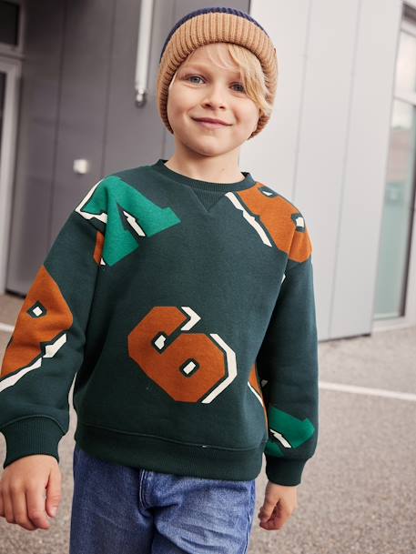 Sudadera de cuello redondo con motivos tamaño maxi para niño verde pino 