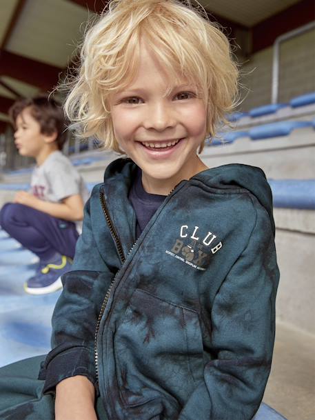 Sudadera deportiva con capucha y cremallera 'tie and dye', niño AZUL OSCURO LAVADO 