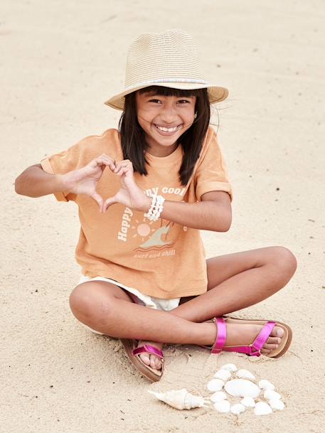 Camiseta de felpa rizada con motivo de palmeras para niña beige arcilla 