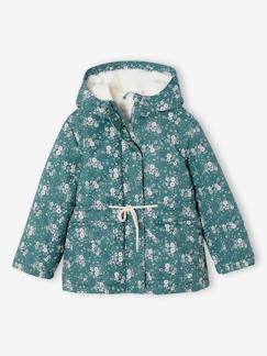 Niña-Abrigos y chaquetas-Abrigos y parkas-Parka con capucha y motivos de flores con forro sherpa para niña