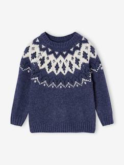 Niño-Jerséis, chaquetas de punto, sudaderas-Jerséis de punto-Jersey jacquard con cuello redondo para niño