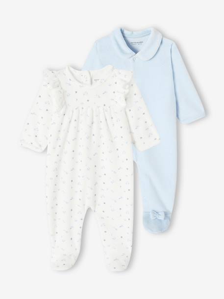 Pack de 2 pijamas de terciopelo para bebé niña azul claro 