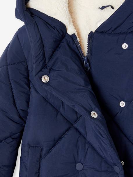 Chaqueta acolchada con capucha y forro de sherpa para niña azul marino+rosado 