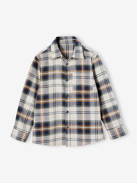 Camisa de franela a cuadros para niño azul oscuro+azul pizarra+cuadros blancos 