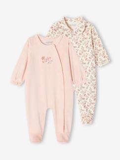 -Pack 2 pijamas "florecita" de terciopelo para bebé niña