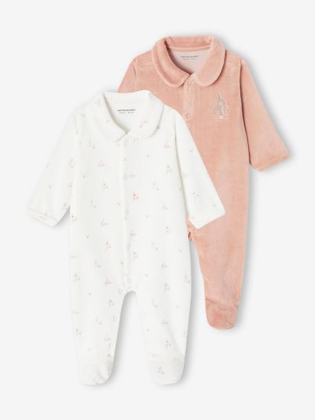 Bebé-Pijamas-Pack de 2 pijamas de terciopelo con abertura para bebé recién nacido