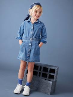 -Vestido denim abotonado niña