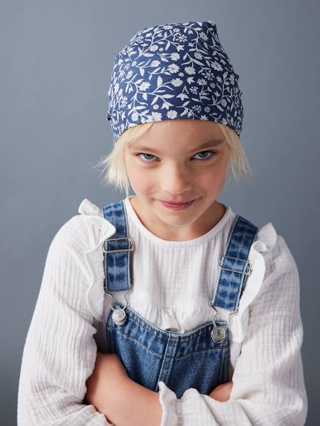 Pañuelo estampado de flores para niña azul estampado 