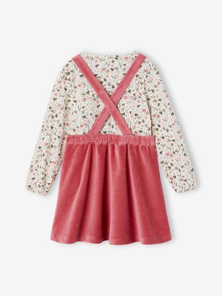 Conjunto vestido peto de pana y camiseta para niña rosa+verde 