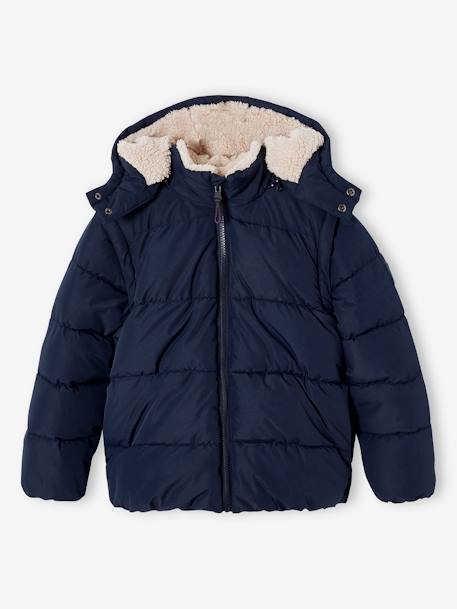 Chaqueta acolchada transformable con capucha y mangas desmontables para niño azul oscuro 