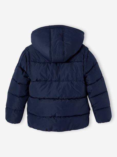 Chaqueta acolchada transformable con capucha y mangas desmontables para niño azul oscuro 