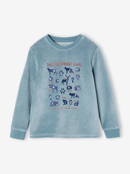 Pijama de terciopelo con alegres motivos animales para niño verde 