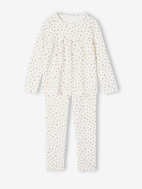 Pijama de terciopelo estampado de flores para niña crudo 