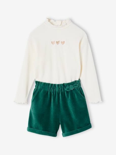 Conjunto camiseta + short de pana para niña verde 