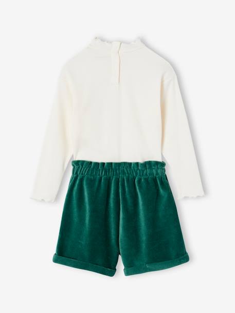 Conjunto camiseta + short de pana para niña verde 