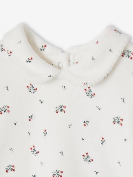 Pijama 2 prendas de terciopelo con flores para bebé crudo 