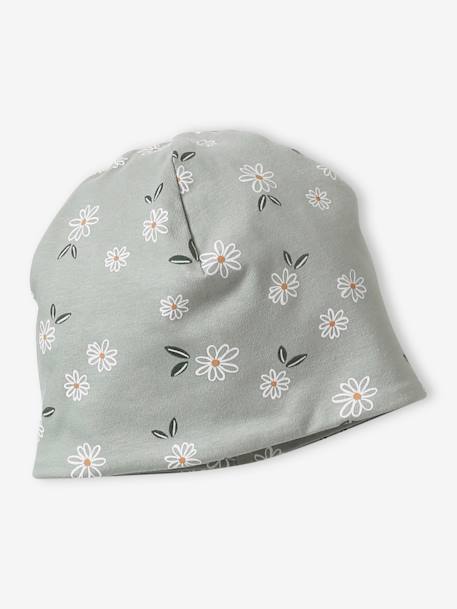 Conjunto con estampado de flores para niña: gorro + snood rosa maquillaje+verde grisáceo 