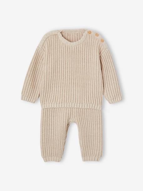 Conjunto 3 prendas unisex bebé recién nacido beige jaspeado 