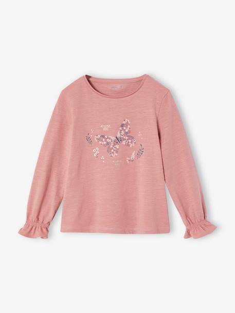 Camiseta romántica con motivo fantasía para niña azul petróleo+rosado 