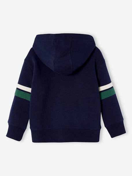 Sudadera con capucha y cremallera con forro sherpa para niño azul marino+gris oscuro+verde 