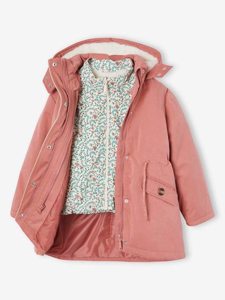 Parka 3 en 1 niña parka + chaleco azul índigo+rosa viejo 