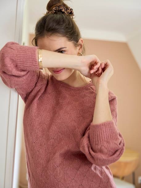 Jersey de punto bobo fantasía para embarazo rosa palo 