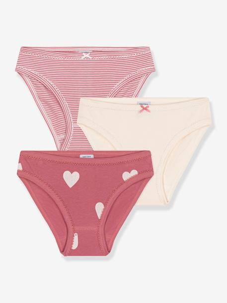 Pack de 3 braguitas con corazones de algodón rosa palo 